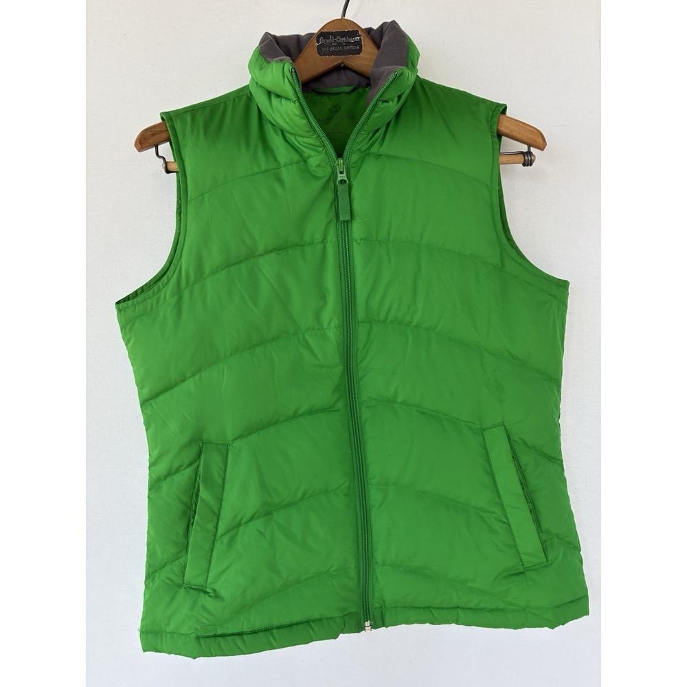 Lands End Bright Green Full Zip Puffer Vest Down Filled & Feathers Womens Small